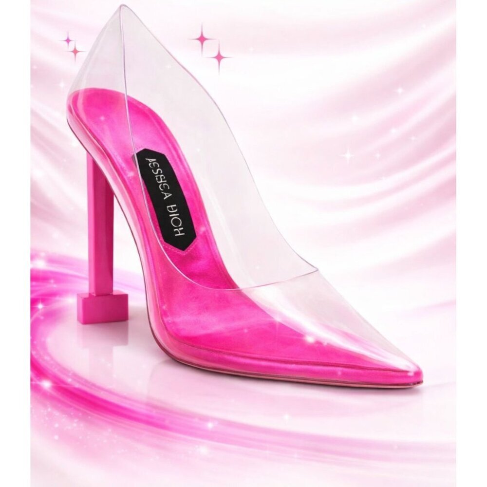 Jessica Rich Clear Pumps Pink Block Heel Pointed Stiletto Heels EU 39 US 8.5